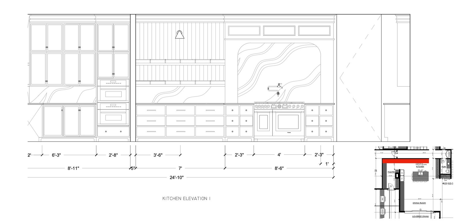 Mountainside dimensioned AutoCAD kitchen elevation